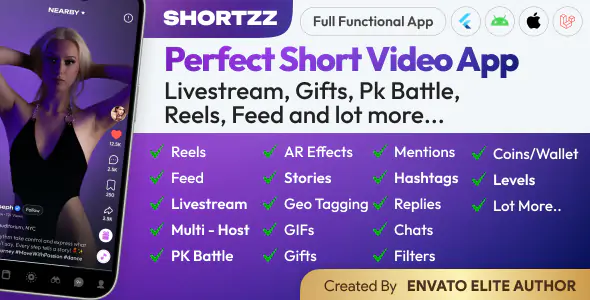 Shortzz - Tiktok Clone - Short Video App Live streaming, PK Battle, Feed, Story etc. Flutter/Laravel