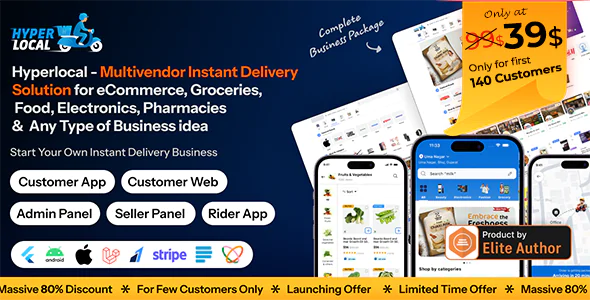 Hyperlocal v1.0.2 - Multivendor eCommerce Grocery, Pharmacy Flutter Delivery app - Admin & Website