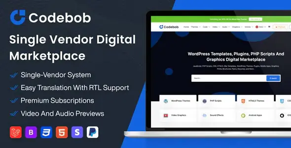 Codebob v1.3 - Single-Vendor Digital Marketplace (SAAS)