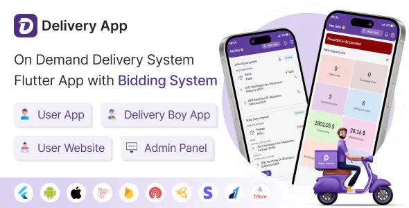 Delivery App v29.0 - On Demand Delivery System Flutter App with bidding system