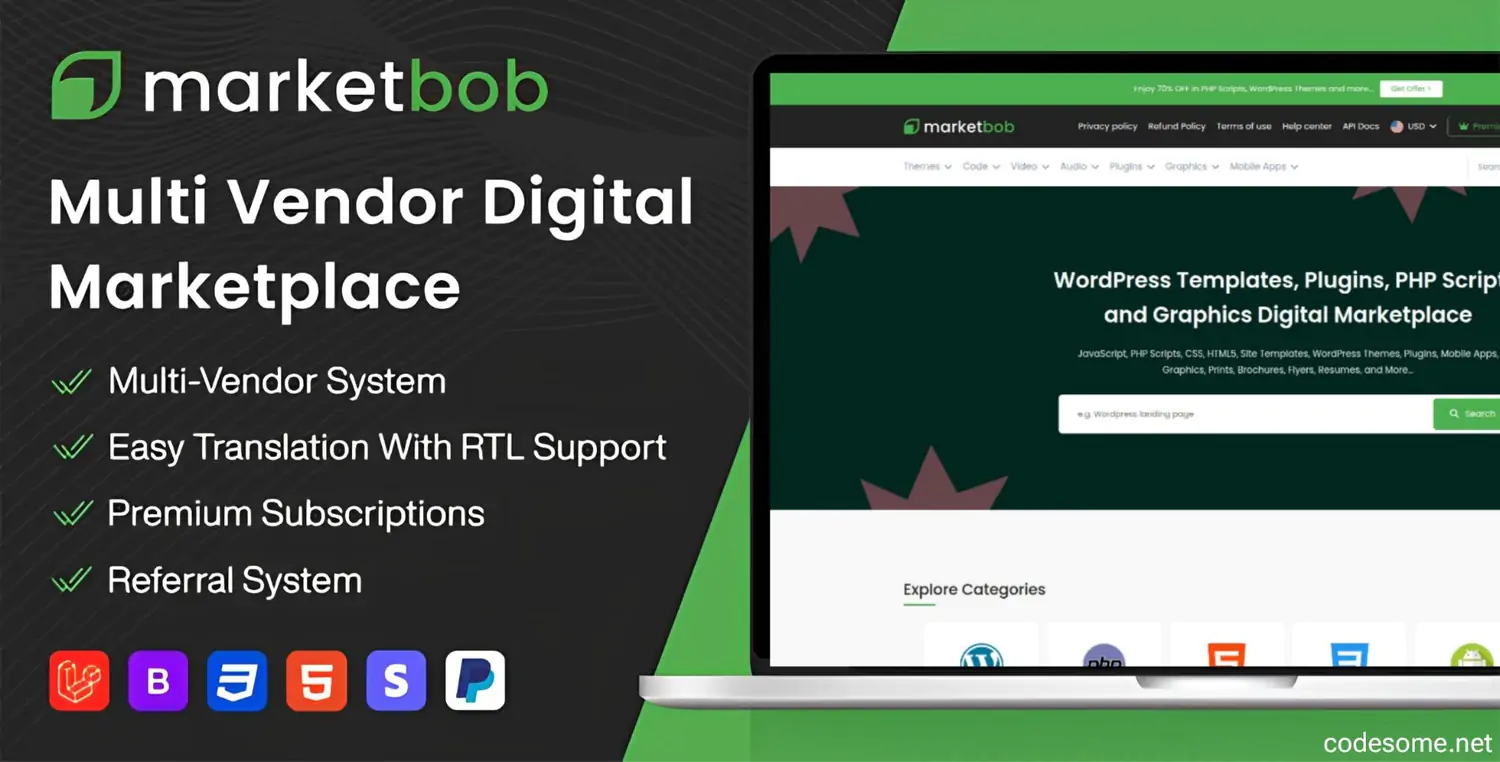 Marketbob v2.5 - Multi-Vendor Digital Marketplace (SAAS)